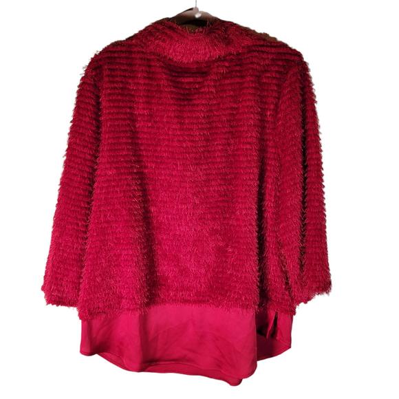 Vince Camuto Tulip Red Eyelash Tinsel Cowlneck Sweater Women Size XL NWT - Picture 2 of 9